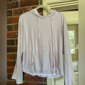 Bella Dahl Terry cloth striped blush hoodie size L